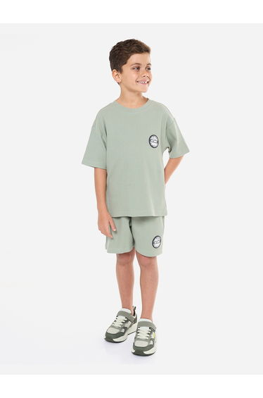Boys Olive Cotton Knit T-Shirt and Shorts Set