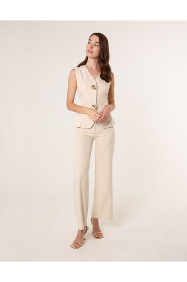 Tailored Flower Button Front Sleeveless Vest