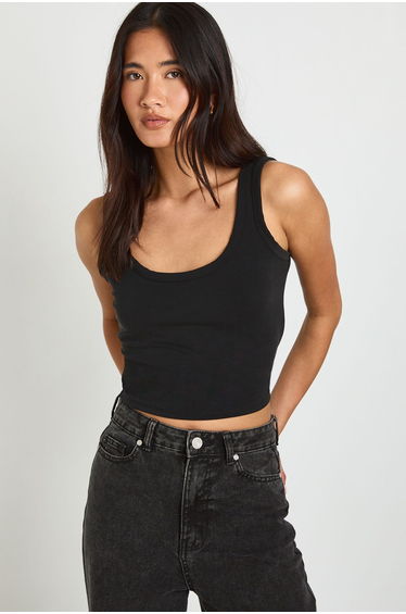 Premium Washed Rib Super Soft Vest Top - black