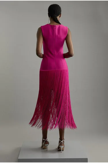 Figure Form Bandage Tassel Hem Dress