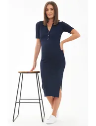 Maddy Knit Polo Maternity and Nursing Dress - 4