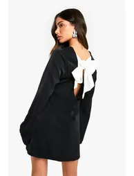 Petite Bow Detail Open Back Mini Dress - 1