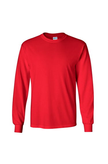 Gildan Mens Plain Crew Neck Ultra Cotton Long Sleeve T-Shirt - Red