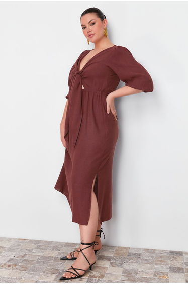 Brown A-line Woven Dress
