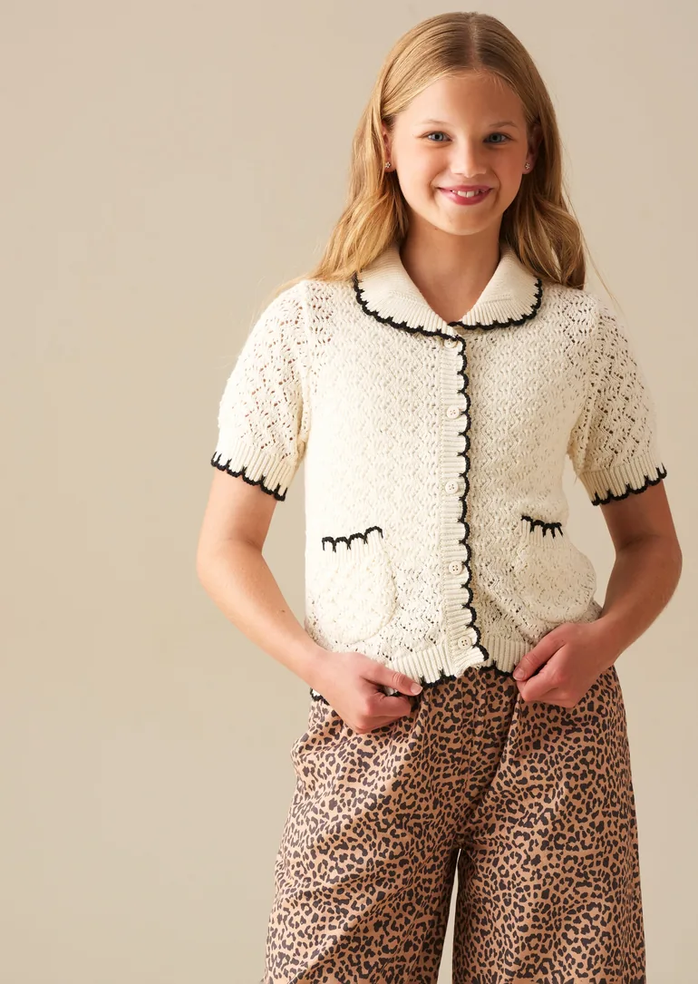 Penny Frill Detail Short Sleeve Cardigan - 3