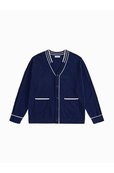 Boys' Long Sleeve Knitted Cardigan - Contrast Line Details, Front Pockets And Button Closure