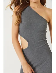 Women's One Shoulder Window Detailed Slit Mini Dress - 3