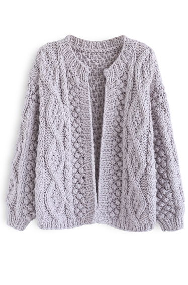 Wintry Morning Cable Knit Cardigan in Lavender