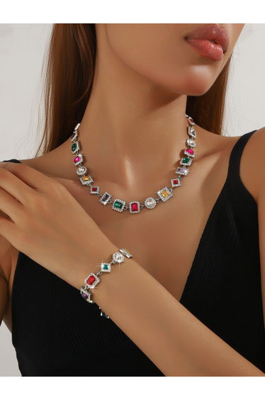 Geometric Necklace and Bracelet Set