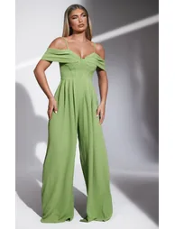 Sage Green Corset Detail Draped Extreme Wide Leg Jumpsuit