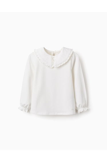Long-sleeved T-shirt with Ruffles for Girls, White