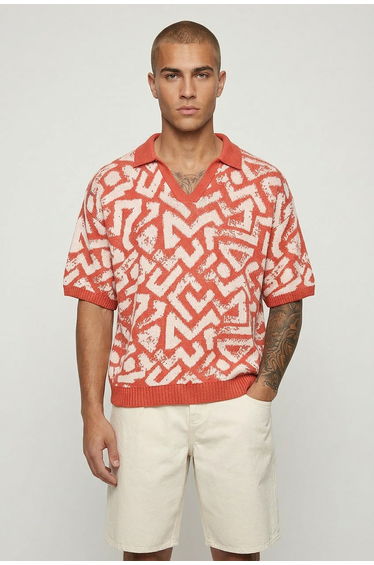 Oversized Boxy Abstract Jacquard Knitted Polo