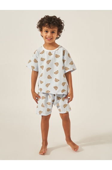 Teddy Print Cotton T-Shirt and Shorts Set