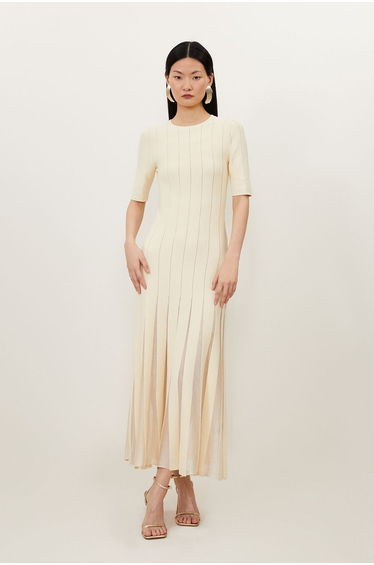 Petite Viscose Blend Filament Full Skirt Knit Short Sleeve Midi Dress