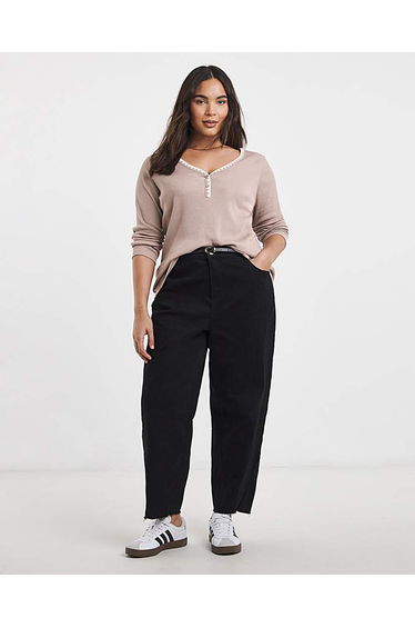 Ribbed Henley Top with Whipstitching
