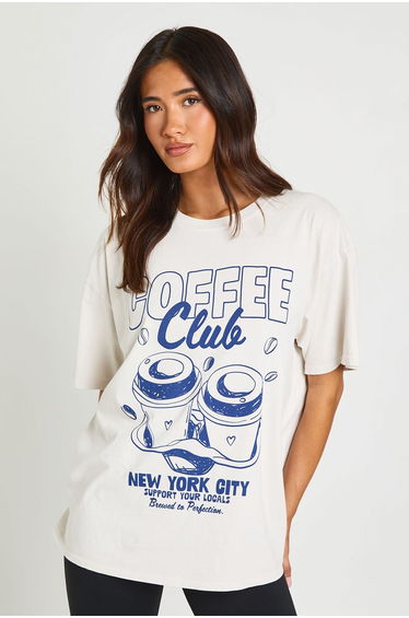Coffee Club Oversized T-Shirt - ecru product thumbnail 2