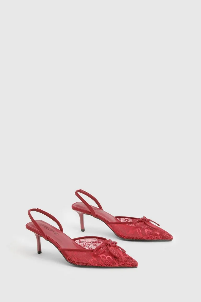 Lace Slingback Courts - burgundy - 1