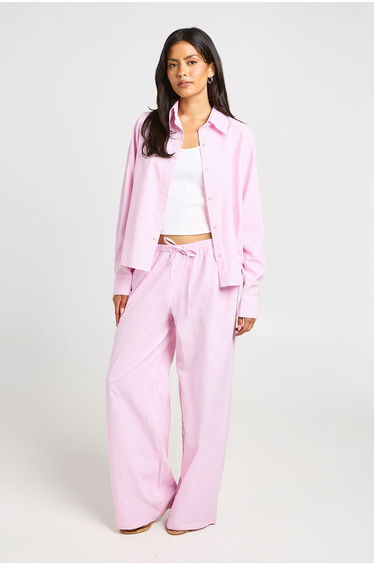 Cotton Poplin Stripe Oversized Shirt - pink