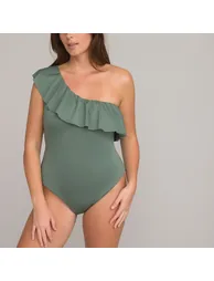 Recycled Asymmetric Shaping Swimsuit with Ruffles - 1