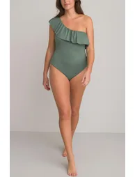 Recycled Asymmetric Shaping Swimsuit with Ruffles