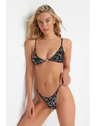 Animal Patterned Triangle Shiny Lacquer Printed Bikini Set