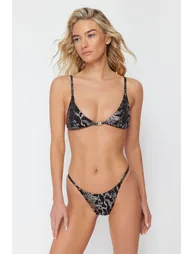 Animal Patterned Triangle Shiny Lacquer Printed Bikini Set - 1