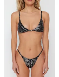 Animal Patterned Triangle Shiny Lacquer Printed Bikini Set - 3