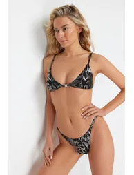 Animal Patterned Triangle Shiny Lacquer Printed Bikini Set - 2