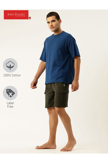Men Green Cotton Cargo Shorts