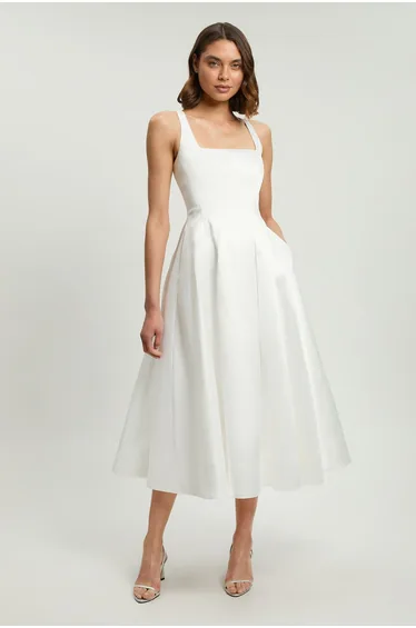 Twill Prom Woven Midi Dress
