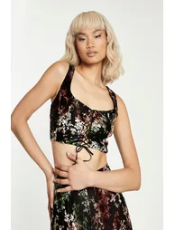 Glamorous Black Multi Devore Lace-up Corset Crop Top - 2