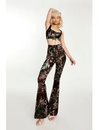 Glamorous Black Multi Devore Lace-up Corset Crop Top