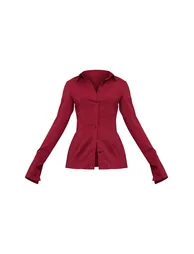 Maroon Chiffon Fitted Shirt - 4