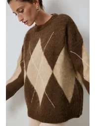 DROP SHOULDER DIAMOND PATTERNED SWEATER - 2