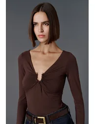 Long Sleeve Deep V-NECK Blouse - 3