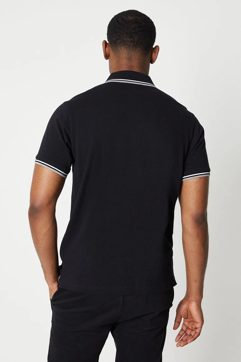 2 Pk Pure Cotton Tipped Polo Shirts Black/grey - multi - 3