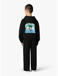 Casablanca Kids Loopback Palm Tree Print Hoodie in Black - 3