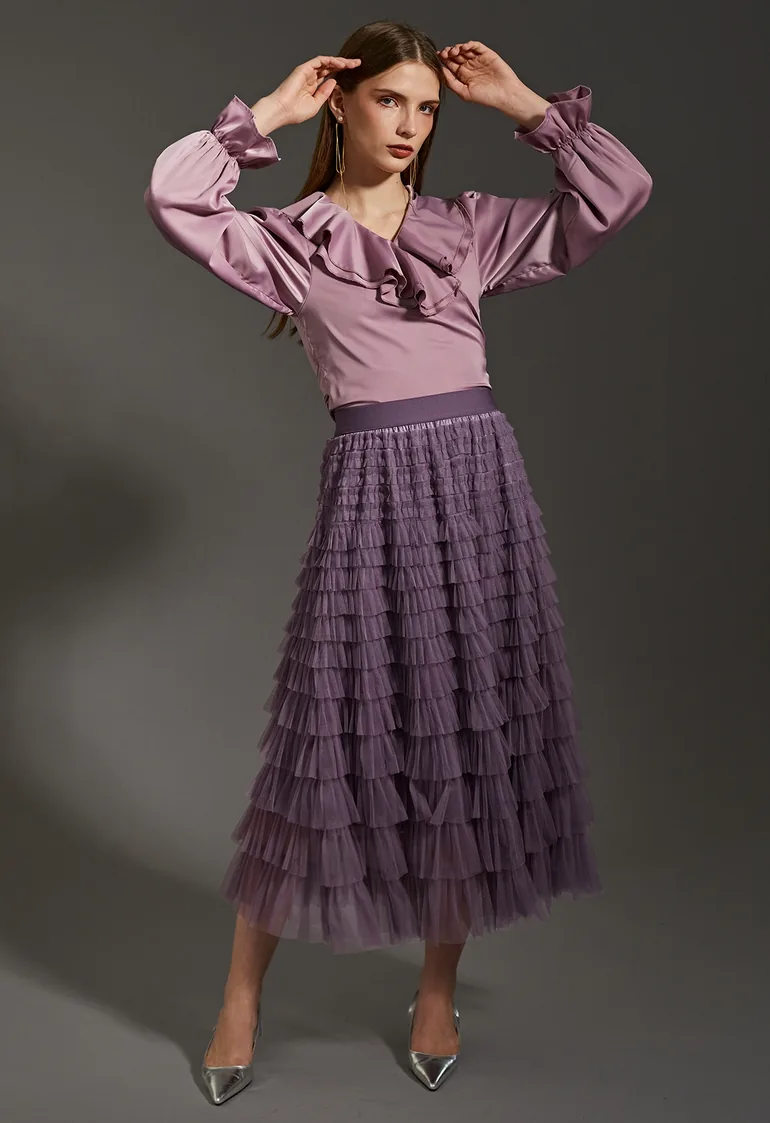 Swan Cloud Midi Skirt in Purple - 3