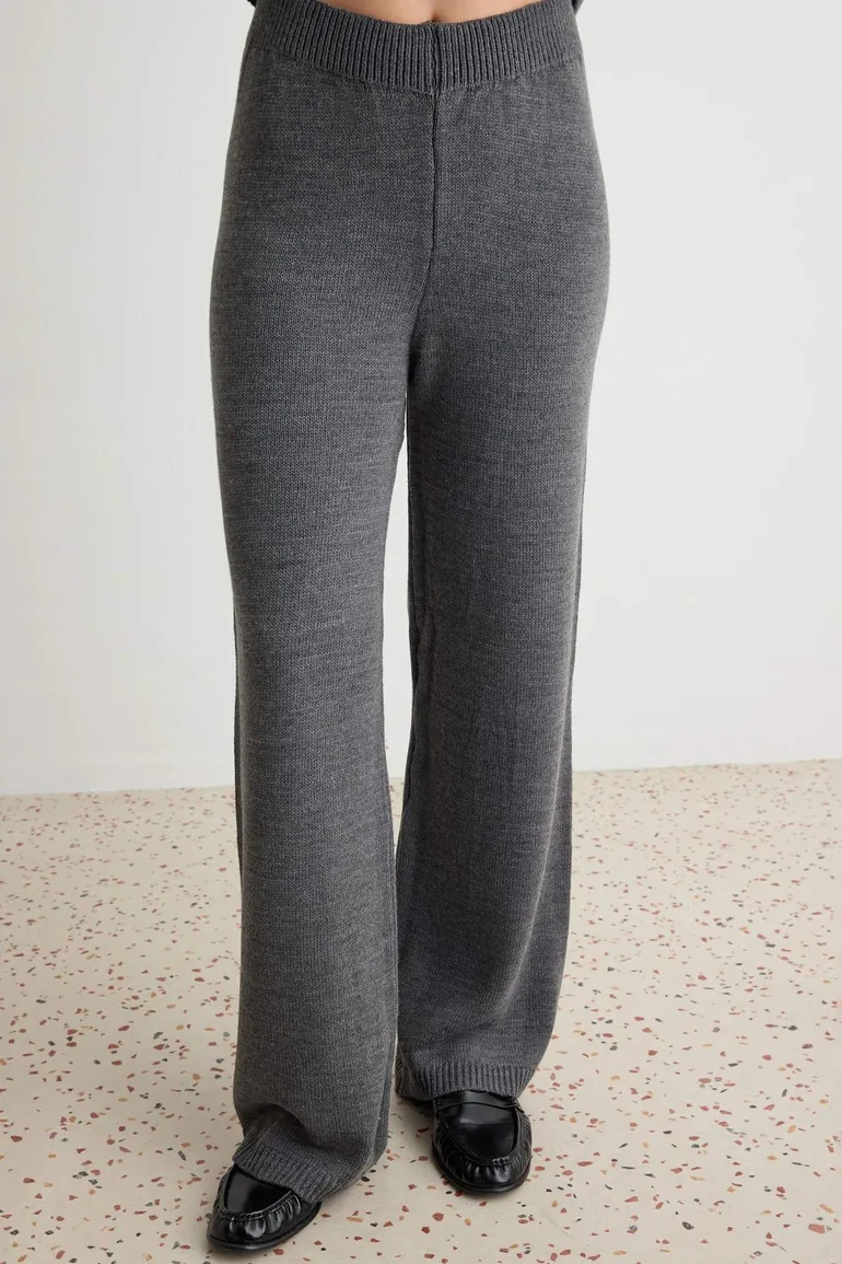 Anthracite Double Breasted Closure Plain Knitwear Bottom - Top Set - 2