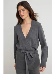 Anthracite Double Breasted Closure Plain Knitwear Bottom - Top Set - 1