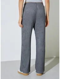 Grey Textured Wide Leg Drawstring Pants - 3
