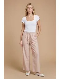 Pinstripe Tie Waist Wide Leg Relaxed Trouser