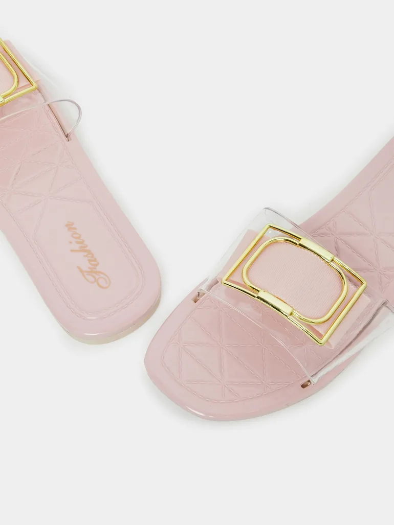 Buckle Decoration Transparent Vamp Flat Sandals - 2