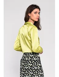 Glamorous Lime Satin Tie Button Front Cropped Shirt - 2