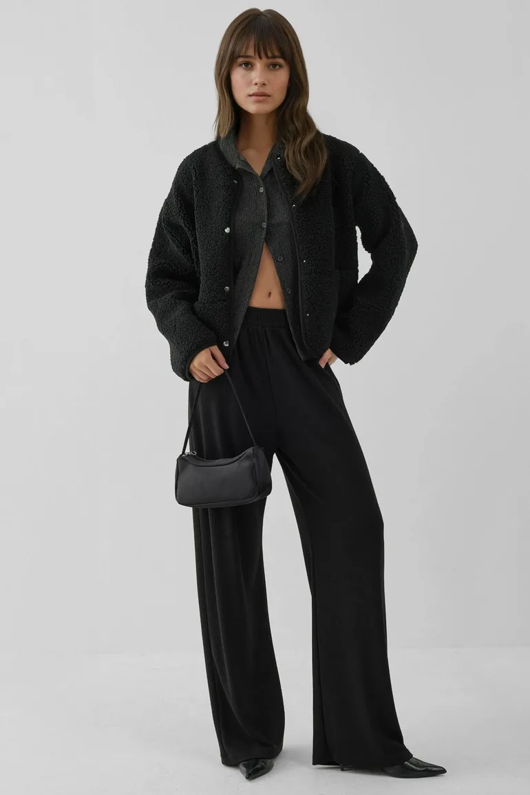 Wide Leg Textured Knit Pants