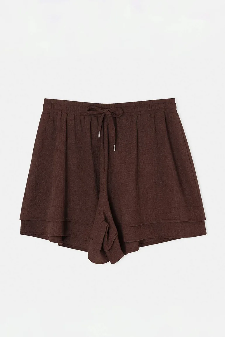 Brown Wide-Leg Skirt Look Plus Size Shorts & Bermuda - 1