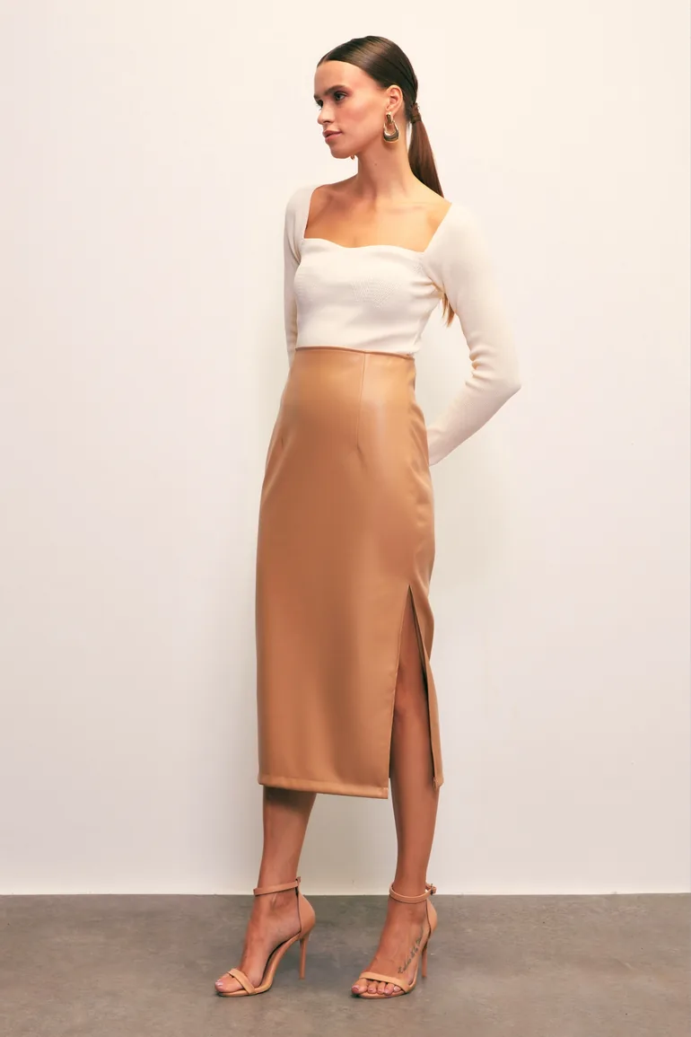 Leather Skirt with Side Slits - 1