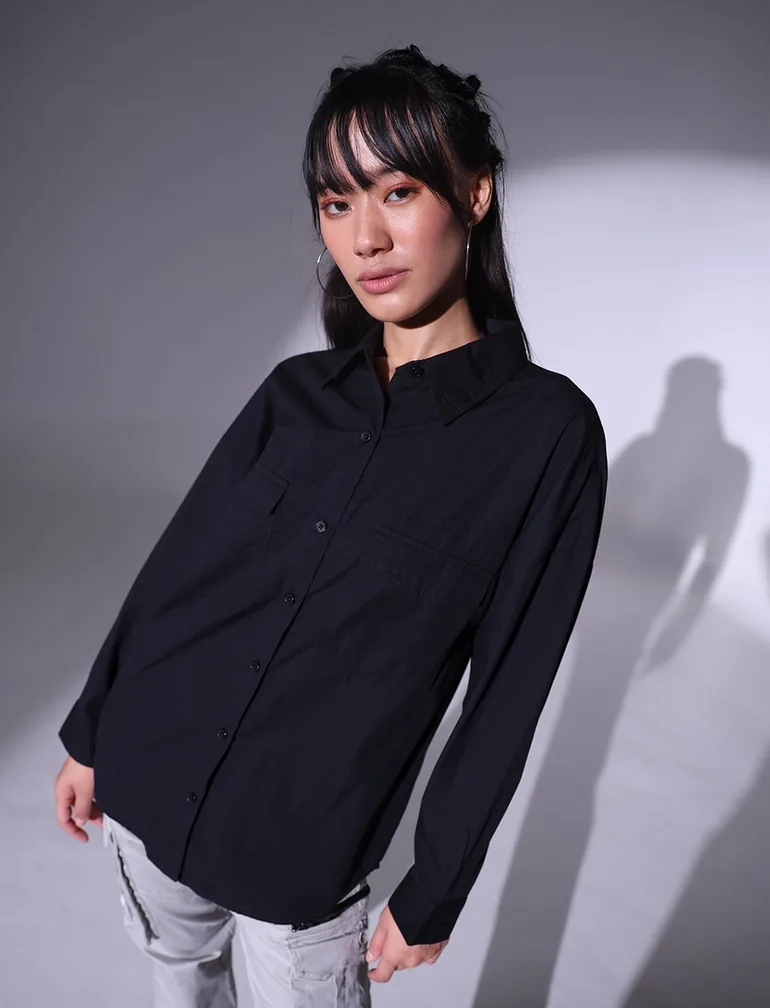 Spread Collar Oversized Casual Shirt - 2