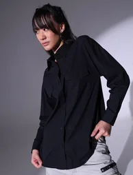 Spread Collar Oversized Casual Shirt - 4
