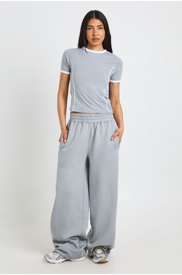 Tall Piping Detail T-Shirt And Straight Leg Jogger Set - dusty blue product thumbnail 3